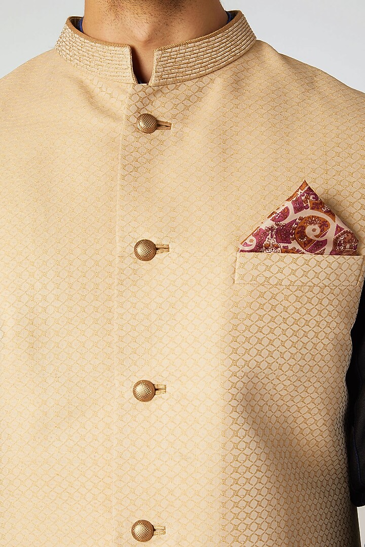 Beige Printed Bundi Jacket by Bubber Couture at Pernia's Pop Up Shop