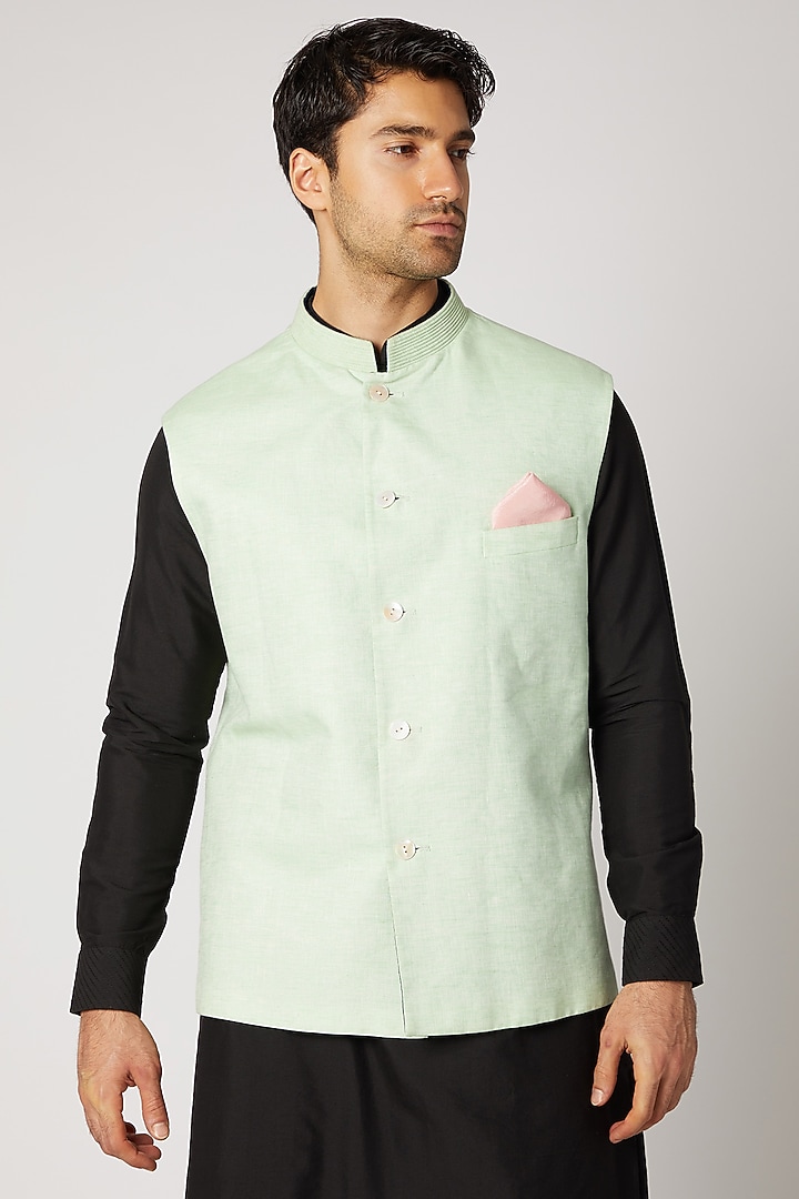Turquoise & Teal Reversible Bundi Jacket by Bubber Couture at Pernia's Pop Up Shop