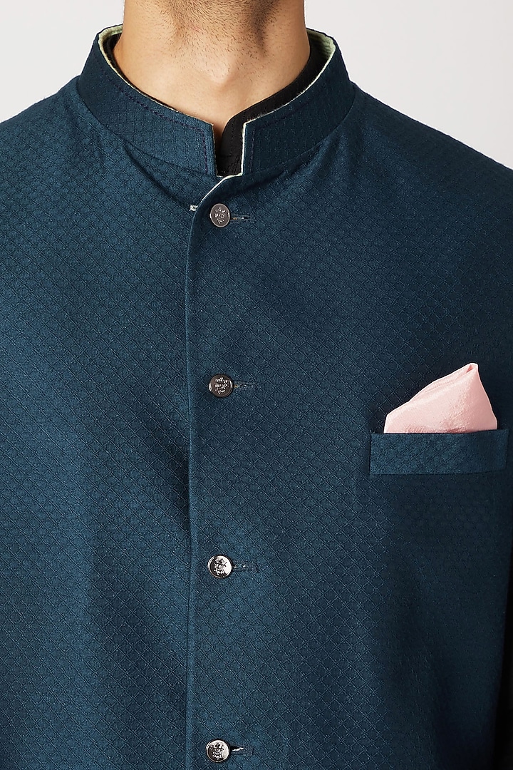 Turquoise & Teal Reversible Bundi Jacket by Bubber Couture at Pernia's Pop Up Shop