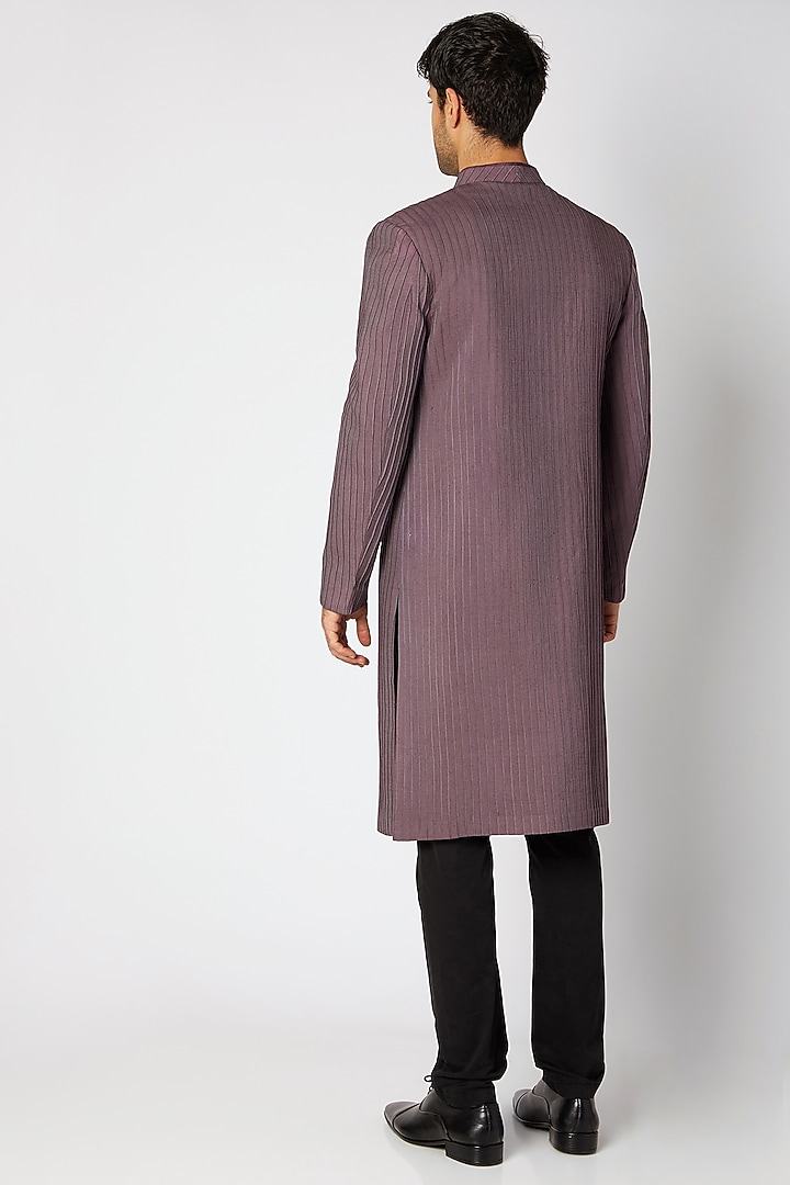 Mauve & Blue Pintucked Wedding Sherwani by Bubber Couture at Pernia's Pop Up Shop