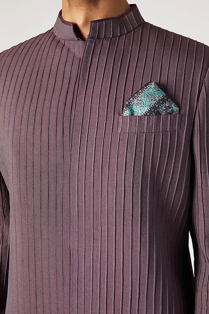 Mauve & Blue Pintucked Wedding Sherwani by Bubber Couture at Pernia's Pop Up Shop