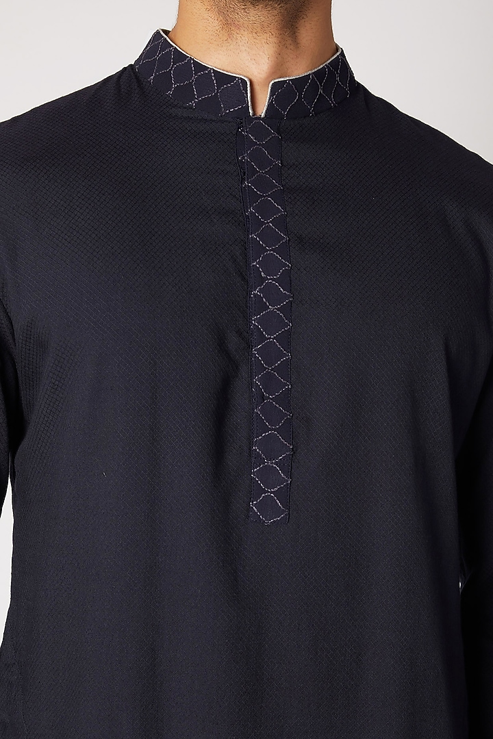 Navy Blue Blue Dobby Silk Kurta Set by Bubber Couture at Pernia's Pop Up Shop