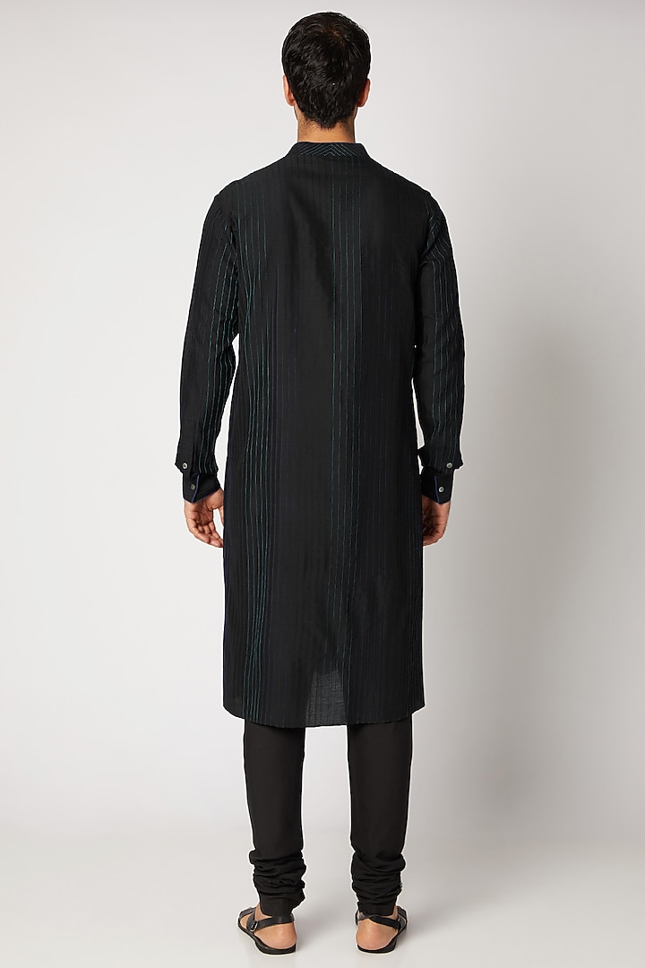 Black & Blue Pintucked Kurta Set by Bubber Couture at Pernia's Pop Up Shop
