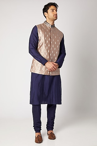 Nude & Gold Embroidered Bundi Jacket by Bubber Couture