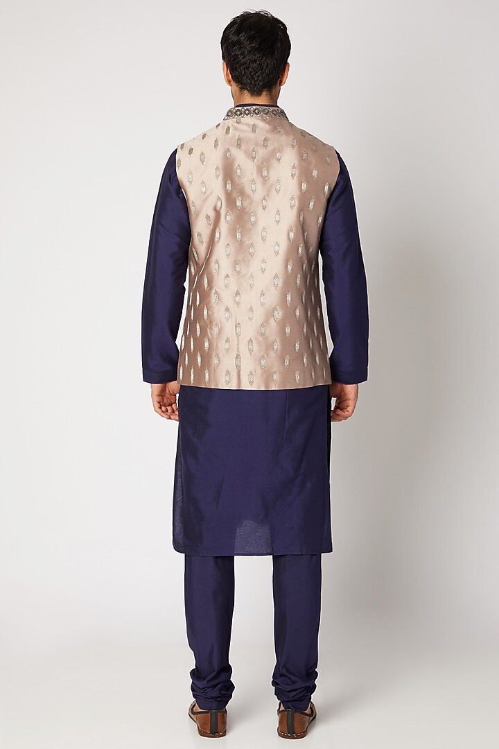 Nude & Gold Embroidered Bundi Jacket by Bubber Couture at Pernia's Pop Up Shop
