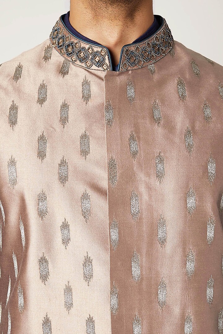 Nude & Gold Embroidered Bundi Jacket by Bubber Couture at Pernia's Pop Up Shop