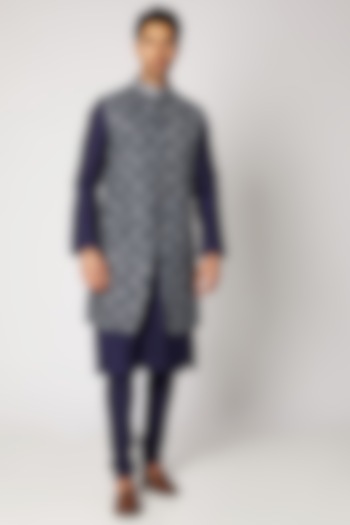 Cobalt Blue Ombre Embroidered Sherwani by Bubber Couture