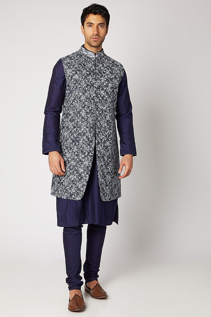 Cobalt Blue Ombre Embroidered Sherwani by Bubber Couture