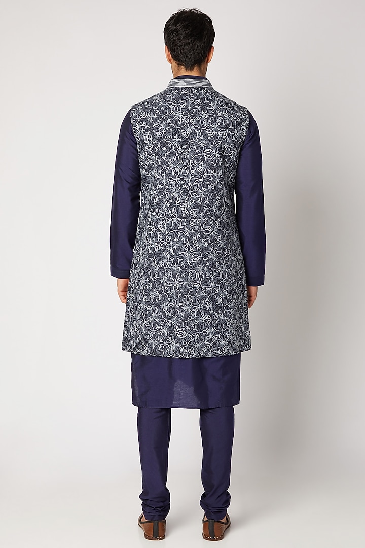 Cobalt Blue Ombre Embroidered Groom Sherwani by Bubber Couture at Pernia's Pop Up Shop
