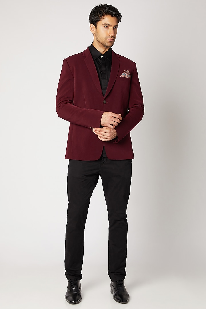 Maroon Crepe Wool Blazer by Bubber Couture