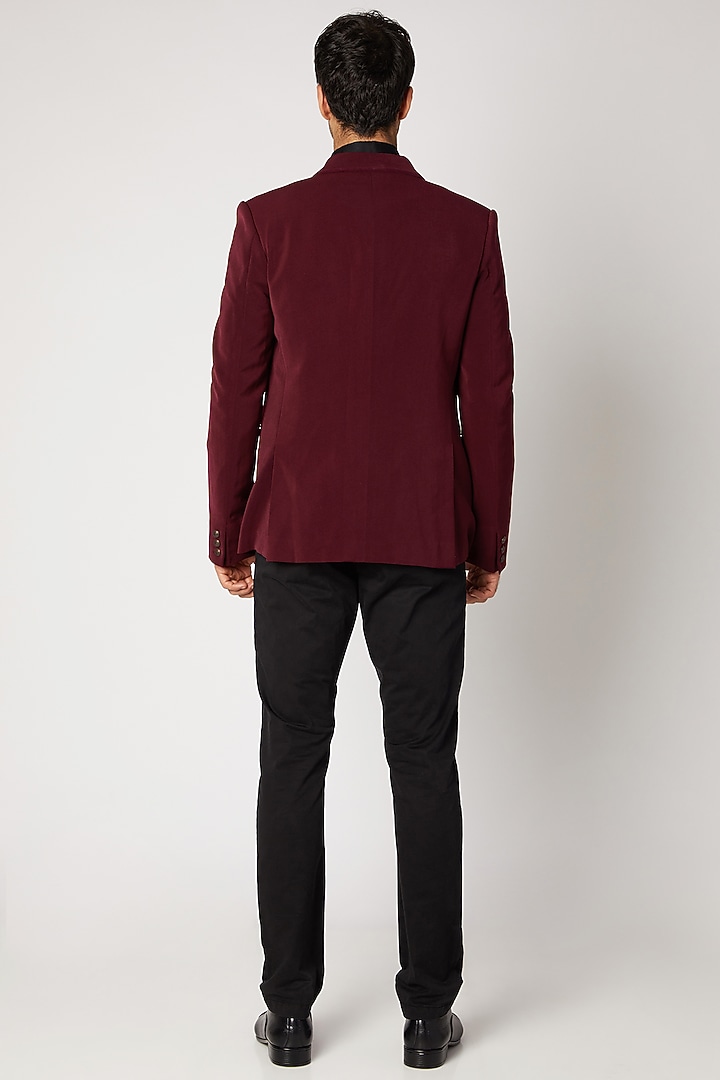 Maroon Crepe Wool Blazer by Bubber Couture at Pernia's Pop Up Shop