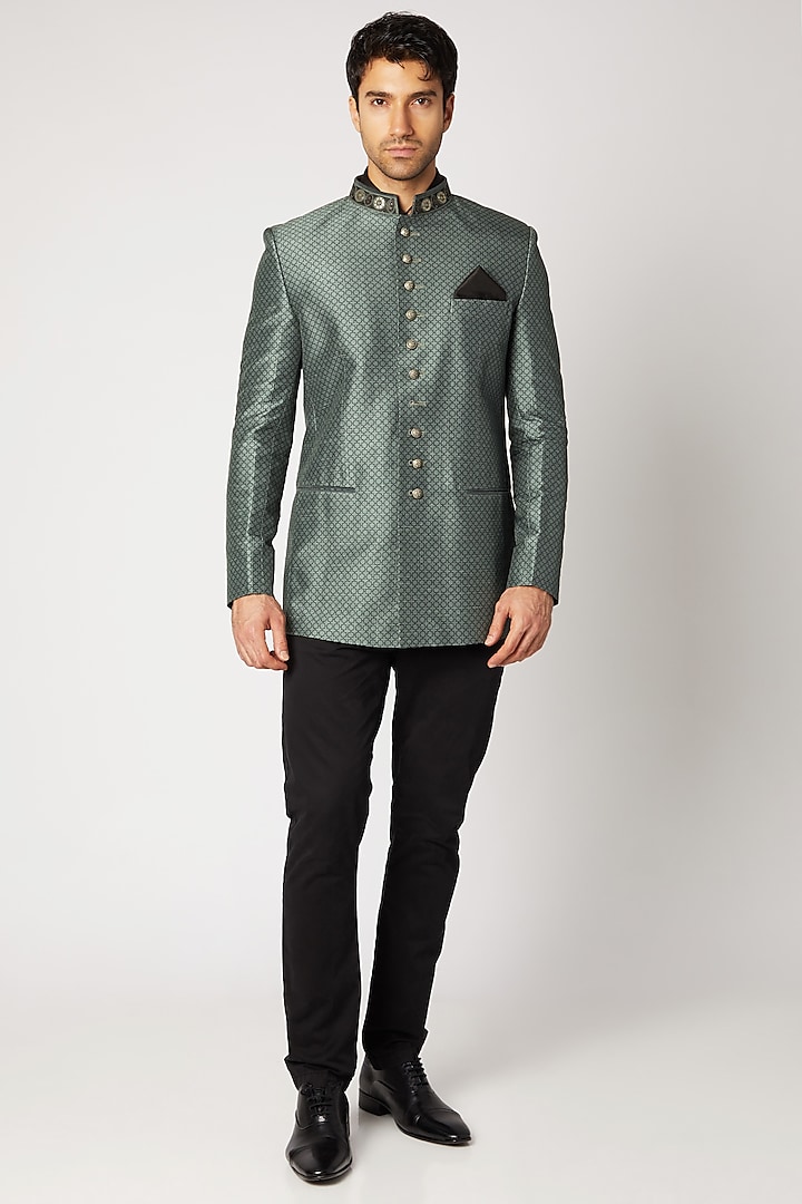 Grey Embroidered & Printed Bandhgala Jacket by Bubber Couture