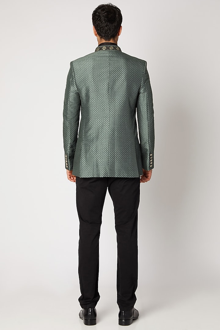 Grey Embroidered & Printed Wedding Bandhgala Jacket by Bubber Couture at Pernia's Pop Up Shop