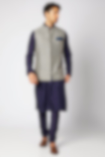Slate Grey & Navy Blue Reversible Bundi Jacket by Bubber Couture