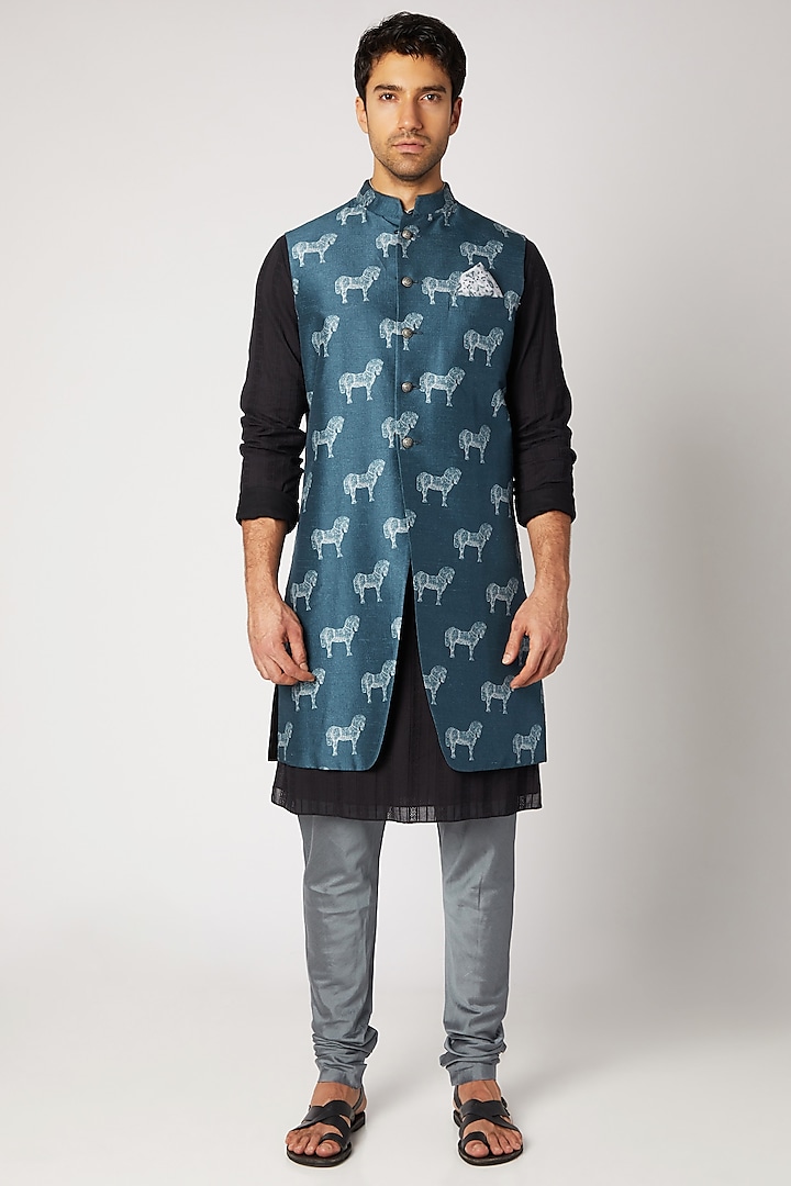 Cobalt Blue & Black Reversible Sherwani by Bubber Couture