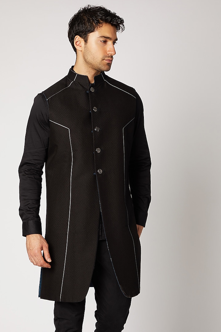 Cobalt Blue & Black Reversible Wedding Sherwani by Bubber Couture at Pernia's Pop Up Shop