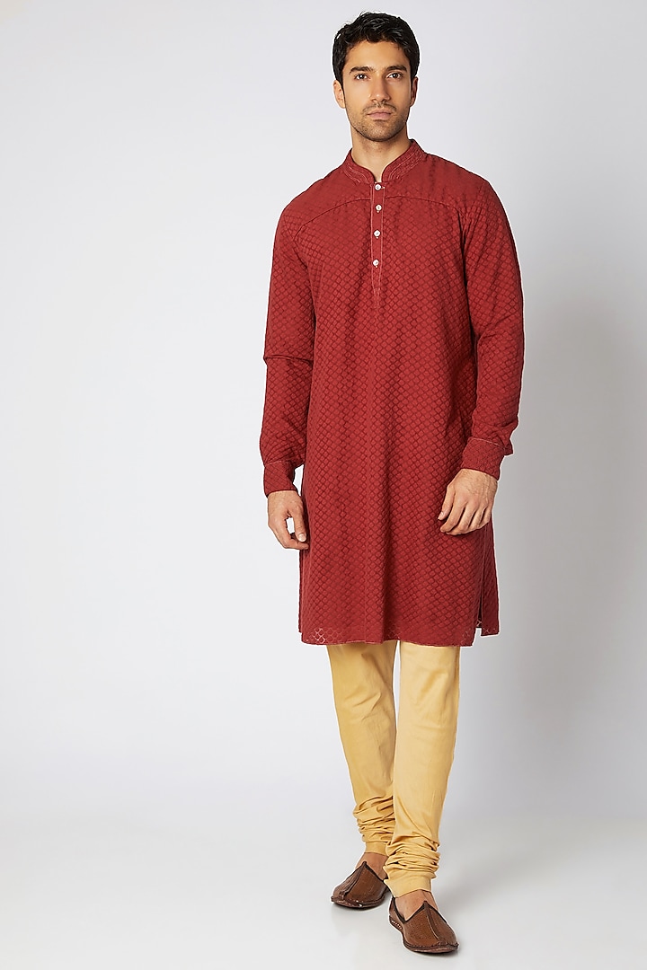 Red & Beige Kurta Set by Bubber Couture
