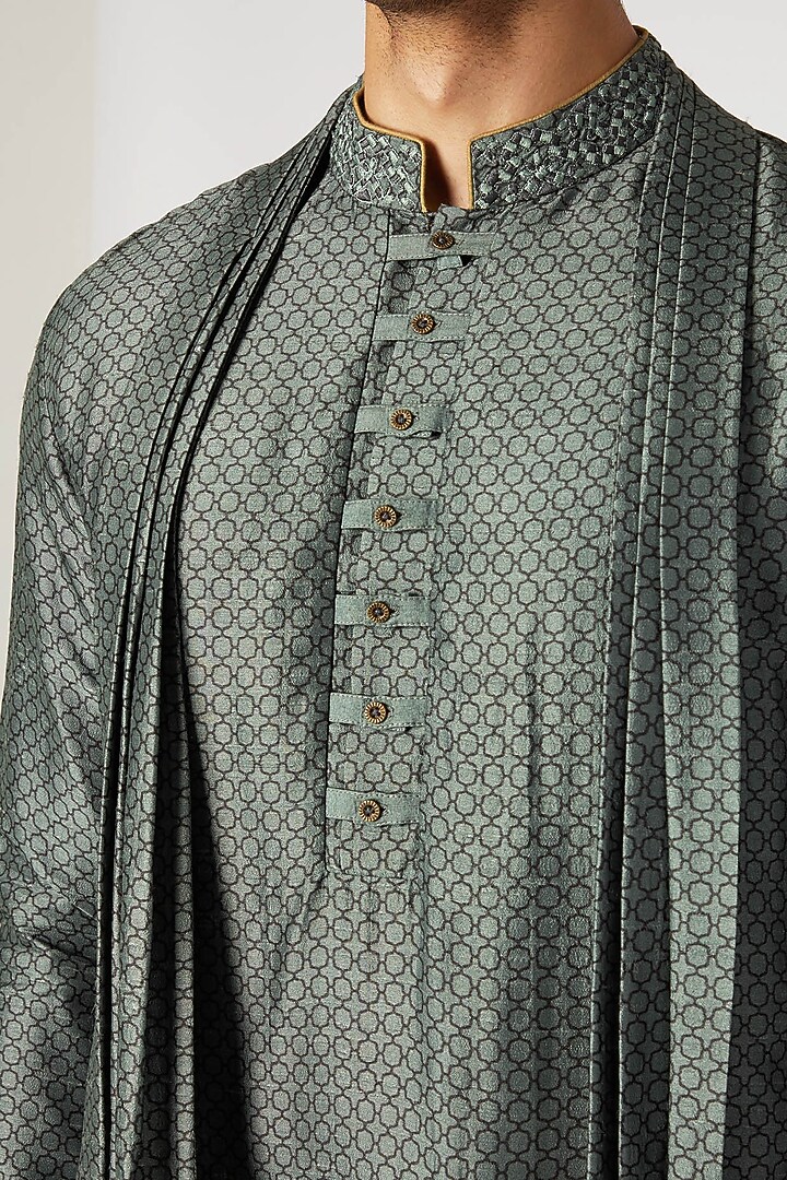 Charcoal Grey Printed Shawl Kurta Set by Bubber Couture at Pernia's Pop Up Shop