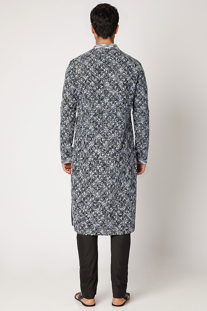 Black & Grey Embroidered Kurta Set by Bubber Couture at Pernia's Pop Up Shop