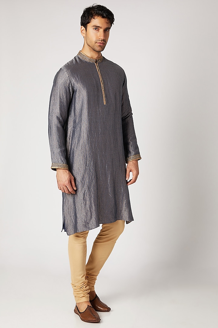 Navy Blue Zardozi Embroidered Kurta Set by Bubber Couture