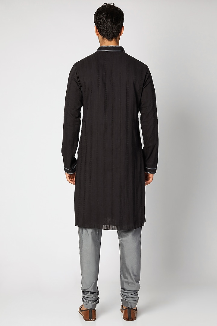 Black & Grey Striped Kurta Set by Bubber Couture at Pernia's Pop Up Shop