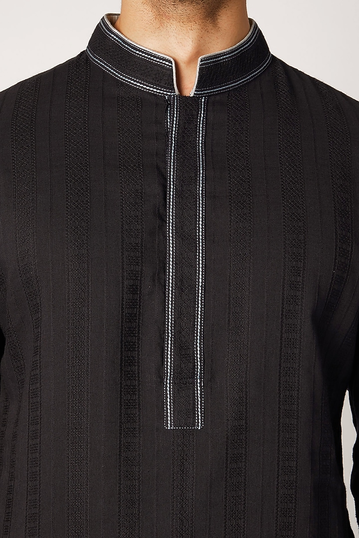 Black & Grey Striped Kurta Set by Bubber Couture at Pernia's Pop Up Shop