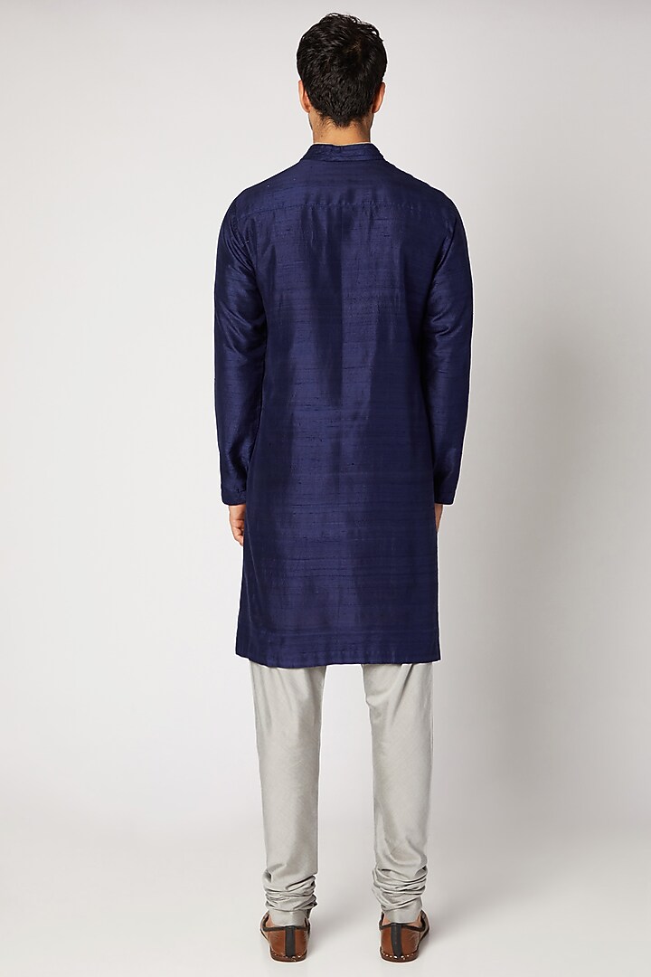 Navy Blue Pleated Kurta Set by Bubber Couture at Pernia's Pop Up Shop