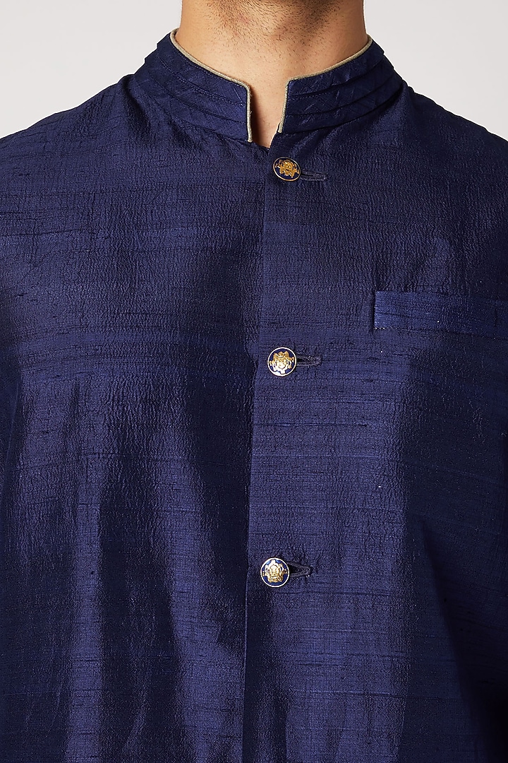 Navy Blue Pleated Kurta Set by Bubber Couture at Pernia's Pop Up Shop