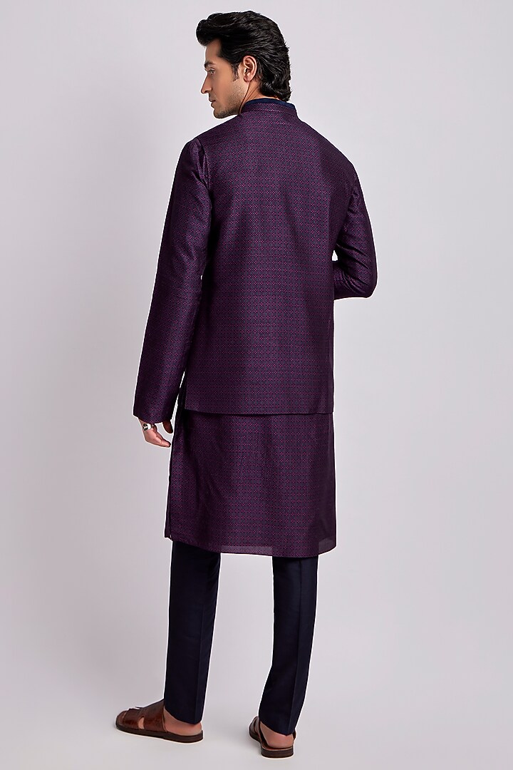 Wine Flat Raw Silk Digital Printed Bundi Jacket by Bubber Couture at Pernia's Pop Up Shop