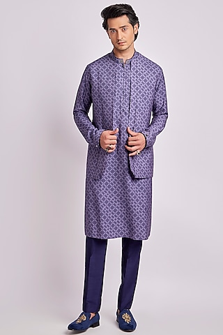 Purple Digital Printed Indo-Western Jacket Set by Bubber Couture