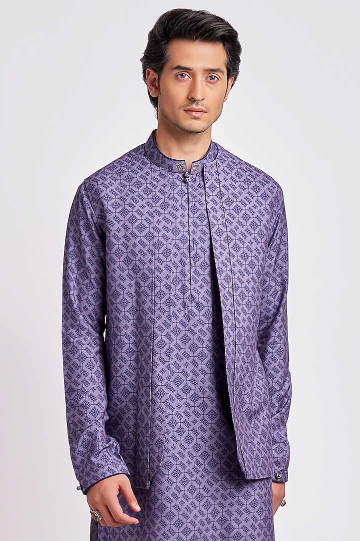 Purple Digital Printed Indo-Western Jacket Set by Bubber Couture at Pernia's Pop Up Shop