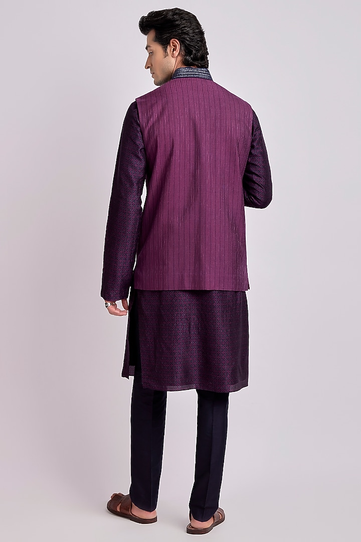 Wine Cotton Silk Textured Bundi Jacket by Bubber Couture at Pernia's Pop Up Shop