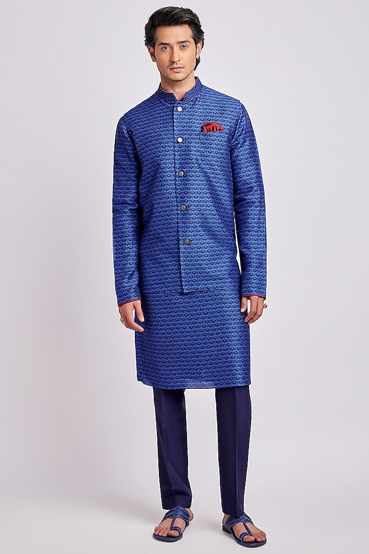 Sapphire & Cobalt Blue Digital Printed Bundi Jacket by Bubber Couture