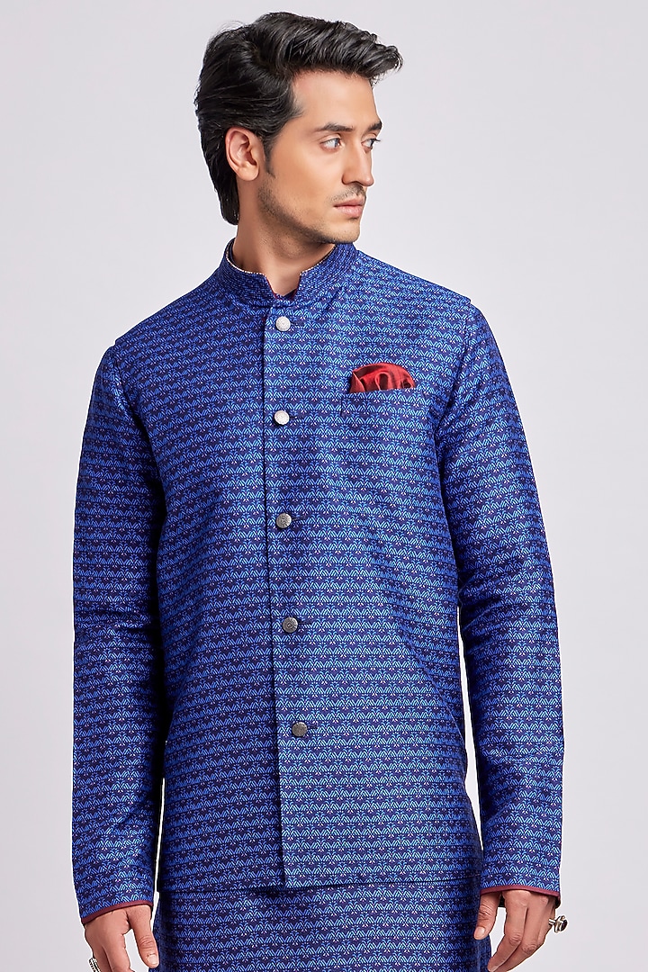Sapphire & Cobalt Blue Digital Printed Bundi Jacket by Bubber Couture at Pernia's Pop Up Shop