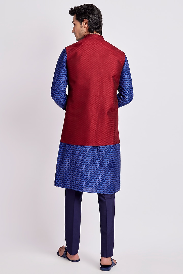 Merlot Jacquard Silk Geometric Printed Bundi Jacket by Bubber Couture at Pernia's Pop Up Shop