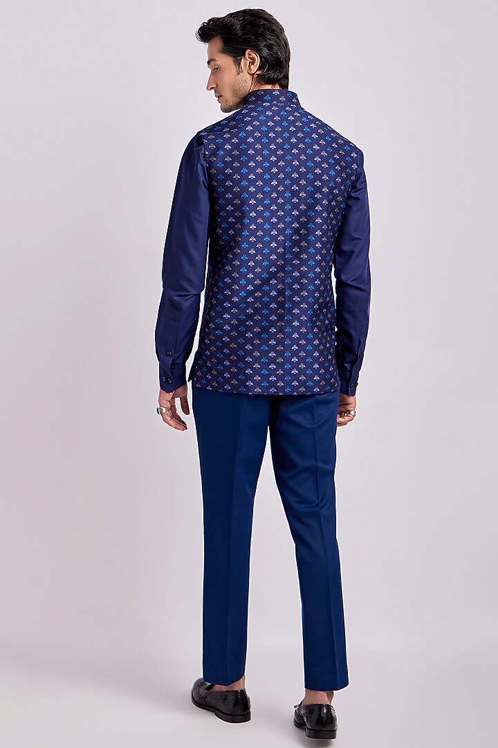 Prussian Flat Raw Silk Digital Printed Bundi Jacket by Bubber Couture at Pernia's Pop Up Shop