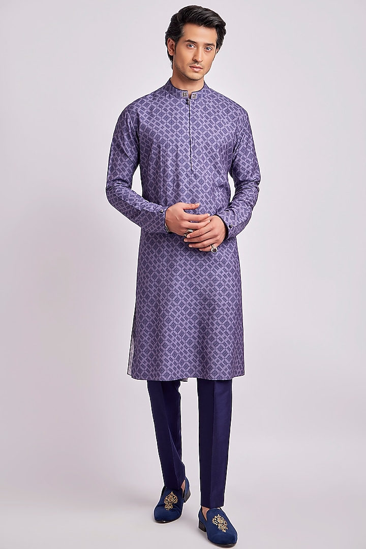 Blue Digital Printed Kurta Set by Bubber Couture