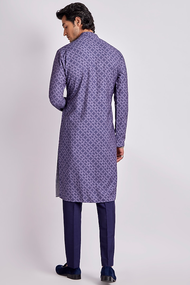 Blue Silk Digital Printed Kurta Set by Bubber Couture at Pernia's Pop Up Shop