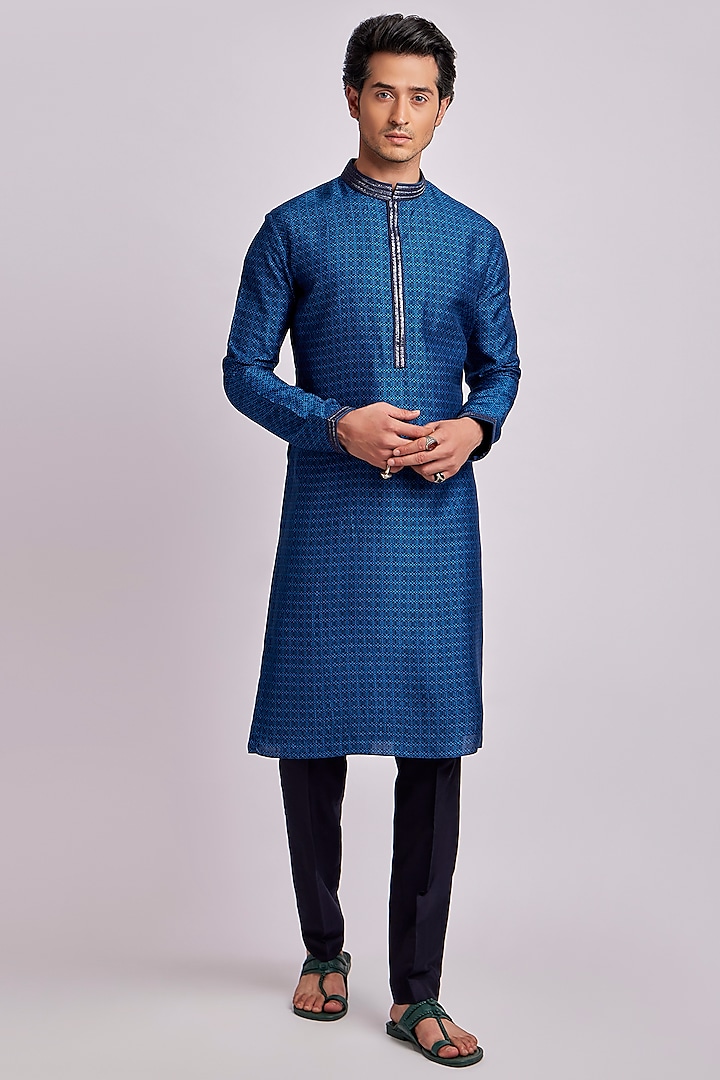 Teal Digital Printed Kurta Set by Bubber Couture