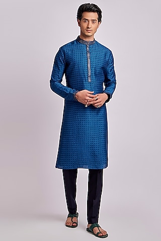 Teal Digital Printed Kurta Set by Bubber Couture