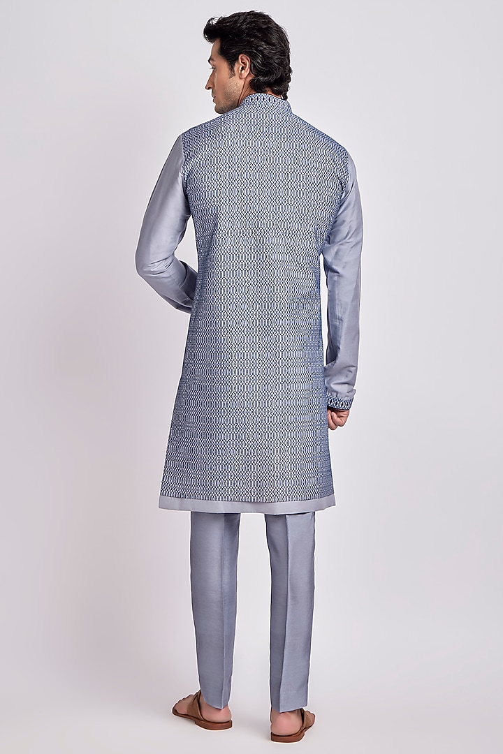 Fossil Grey Geometric Printed Wedding Indowestern Set by Bubber Couture at Pernia's Pop Up Shop