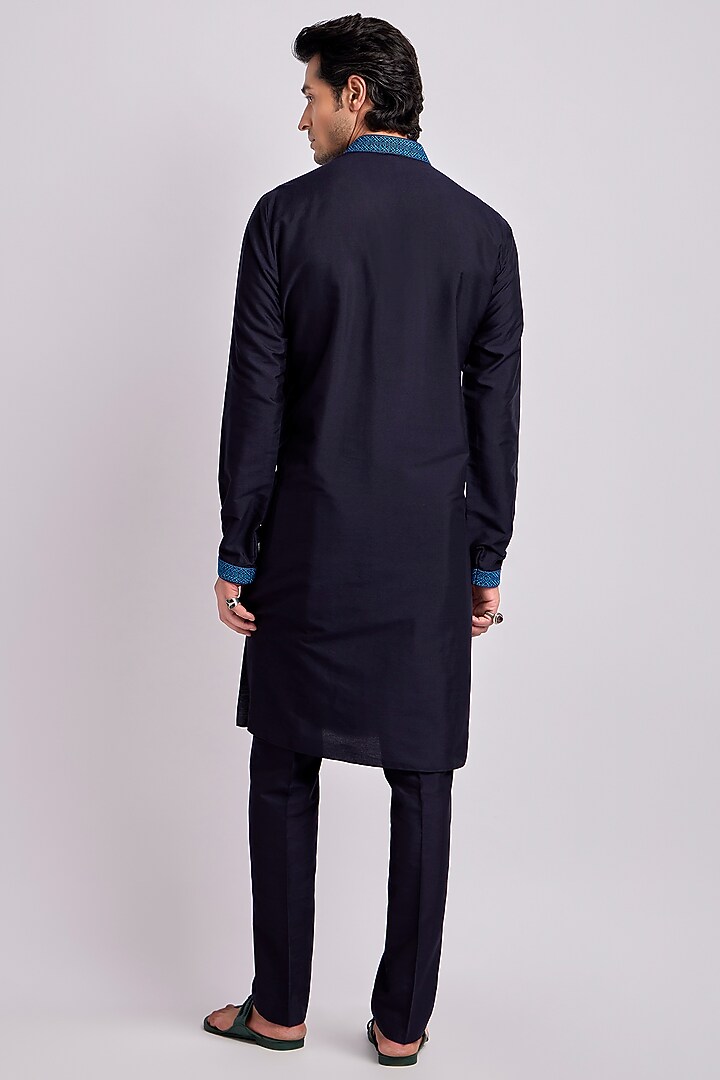 Sapphire Cotton Silk Embroidered & Printed Kurta Set by Bubber Couture at Pernia's Pop Up Shop