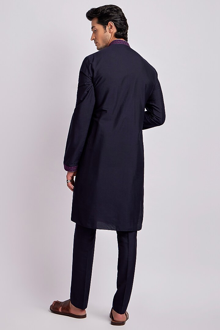Sapphire Cotton Silk Embroidered & Printed Kurta Set by Bubber Couture at Pernia's Pop Up Shop