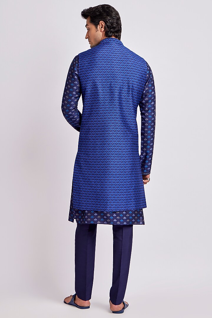 Sapphire & Cobalt Wedding Sherwani Jacket With Digital Print by Bubber Couture at Pernia's Pop Up Shop