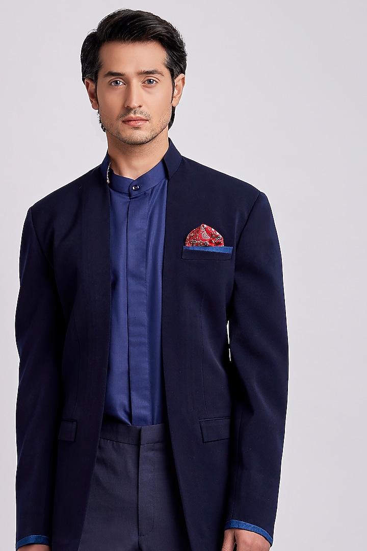 Sapphire & Cobalt Wool Indo Western Jacket by Bubber Couture at Pernia's Pop Up Shop