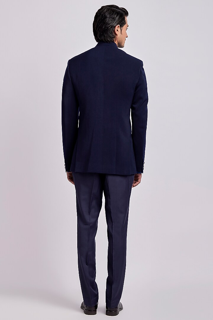 Sapphire & Cobalt Groom Bandhgala Jacket In Crepe Wool by Bubber Couture at Pernia's Pop Up Shop