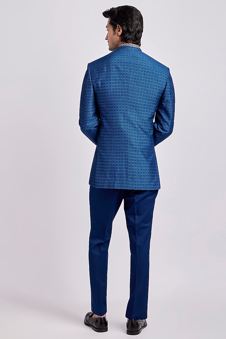 Teal Digital Printed Wedding Bandhgala Jacket by Bubber Couture at Pernia's Pop Up Shop