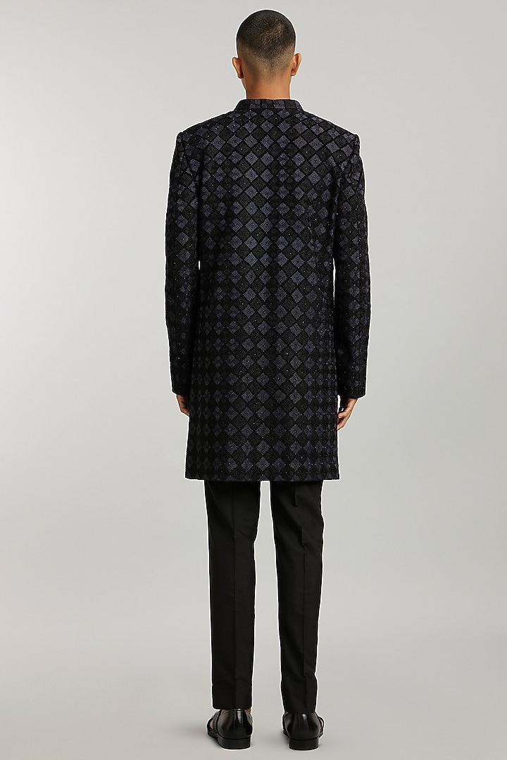 Ebony & Grey Silk Phulkari Embroidered Groom Sherwani by Bubber Couture at Pernia's Pop Up Shop