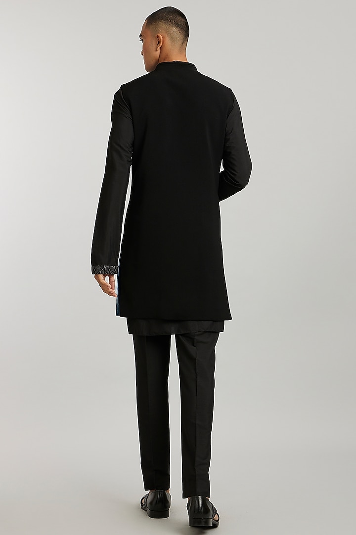 Ebony Crepe Wool Wedding Sherwani by Bubber Couture at Pernia's Pop Up Shop