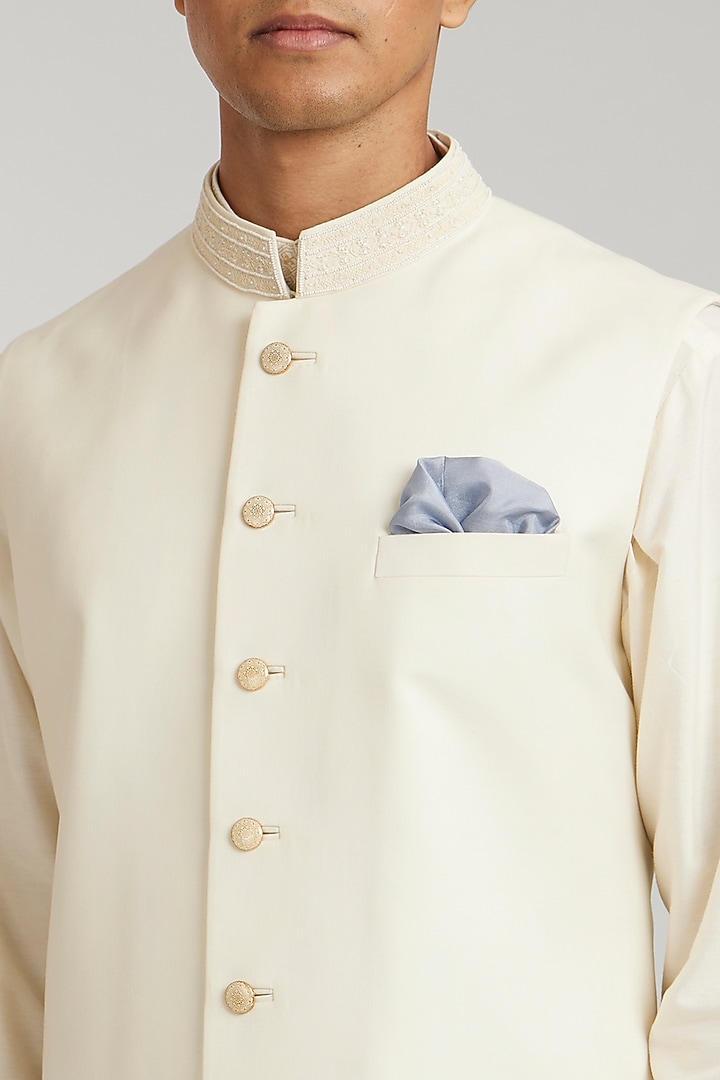 Ivory Wool Embroidered Groom Sherwani by Bubber Couture at Pernia's Pop Up Shop